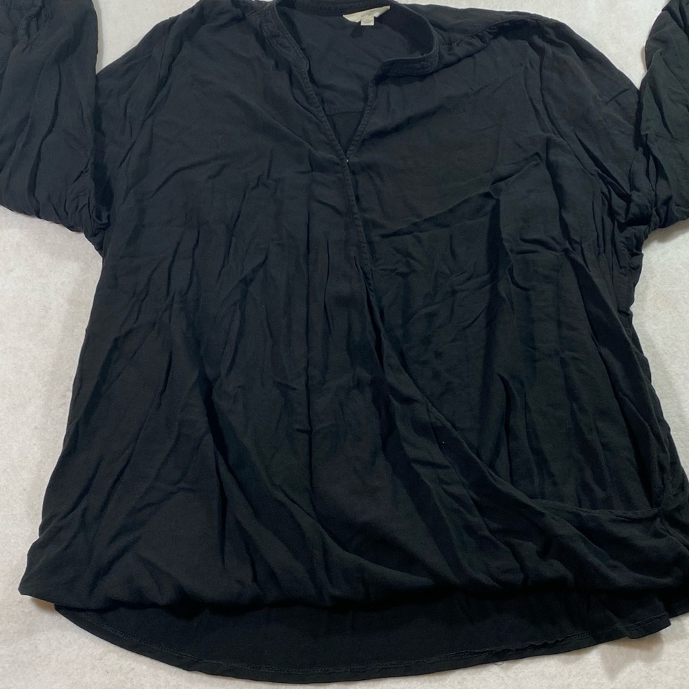Terra & Sky Black Wrap Top Long sleeve 3X Plus  Size Women Blouse
